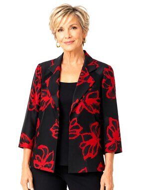 Realities Black Red Silk Open Jacket Blazer
